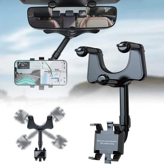 Support de téléphone de Voiture pour rétroviseur avec réglable rétractable Rotatif 360 Support de Navigation Pour Tous Les