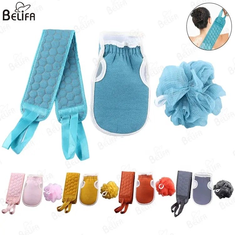 BELIFA, Ensemble de 3 gants de douche, gant exfoliant, dos épurateur et normal