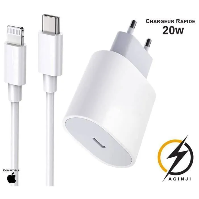 Chargeur Adaptateur Rapide USB C PD 25W Certifié  MFi - Compatible avec iPhone 15/14 Plus/14 Pro/14 Pro Max/13/12/11/SE/iPad Pro/Airpods  - Recharge Rapide et Fiable