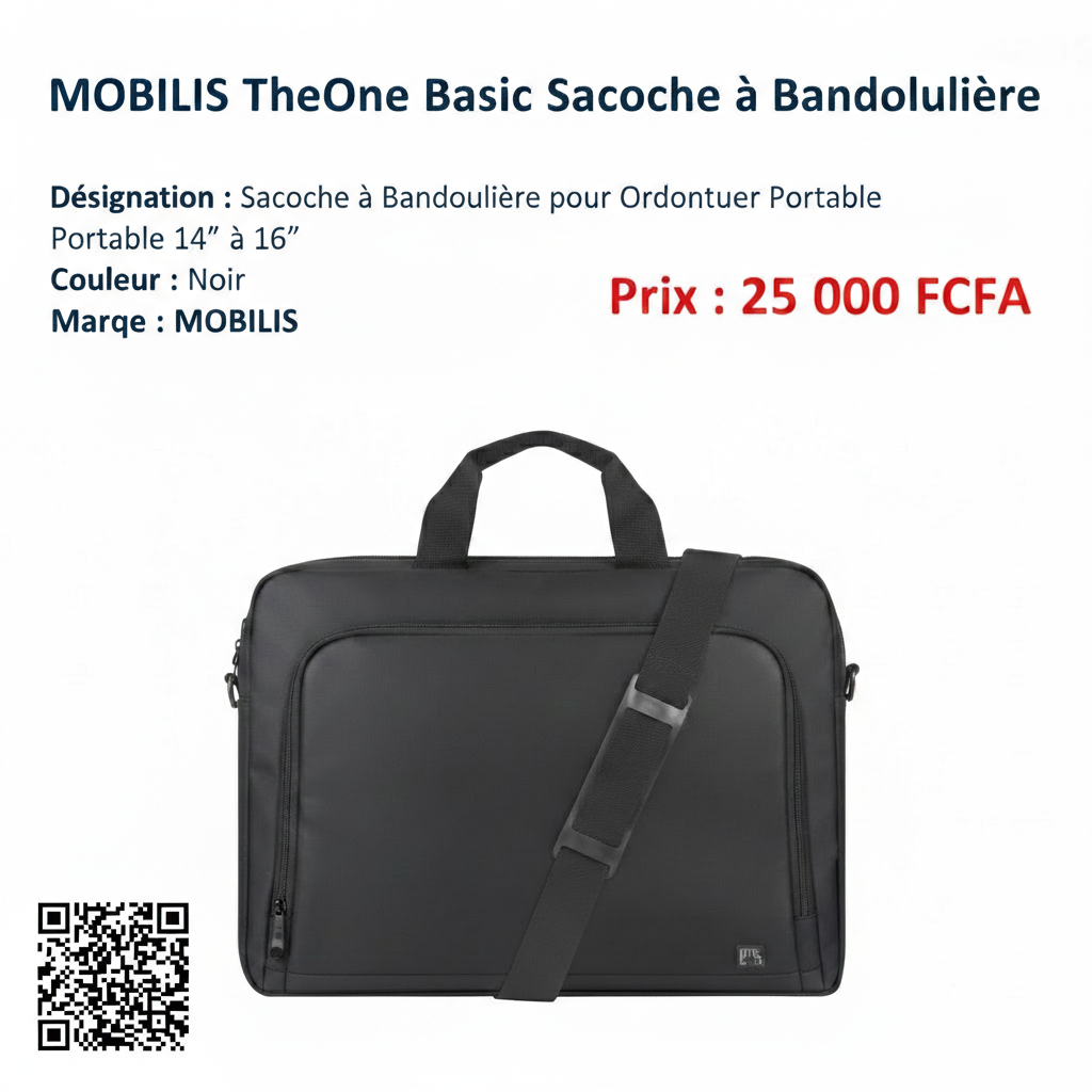 MOBILIS TheOne Basic Sacoche à Bandoulière pour Ordinateur Portable 14" 16" - Noir.