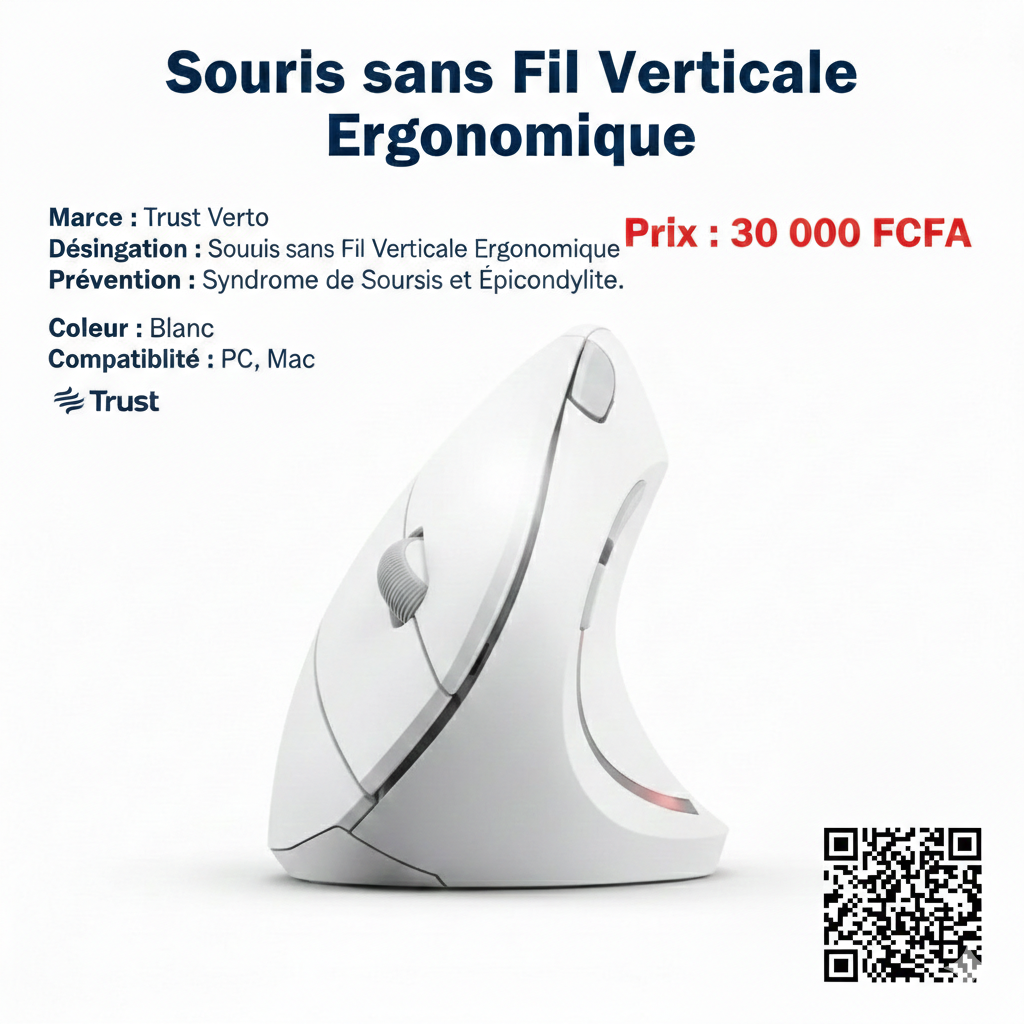 Trust Verto Souris sans Fil Verticale Ergonomique blanche