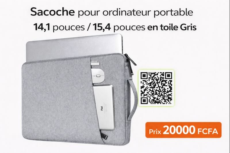 Sacoche pour ordinateur portable 14,1 pouces/15,4 pouces en toile Gris.