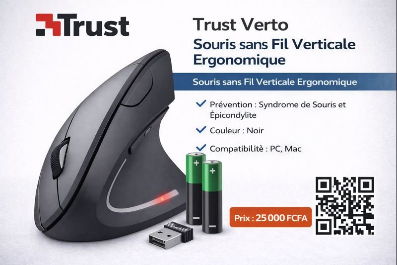 Trust Verto Souris sans Fil Verticale Ergonomique noire